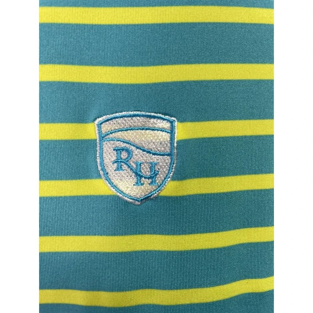 RLX Ralph Lauren Round Hill CC Mens Large Green/Yellow Striped Golf Polo (BB19) - Picture 3 of 6